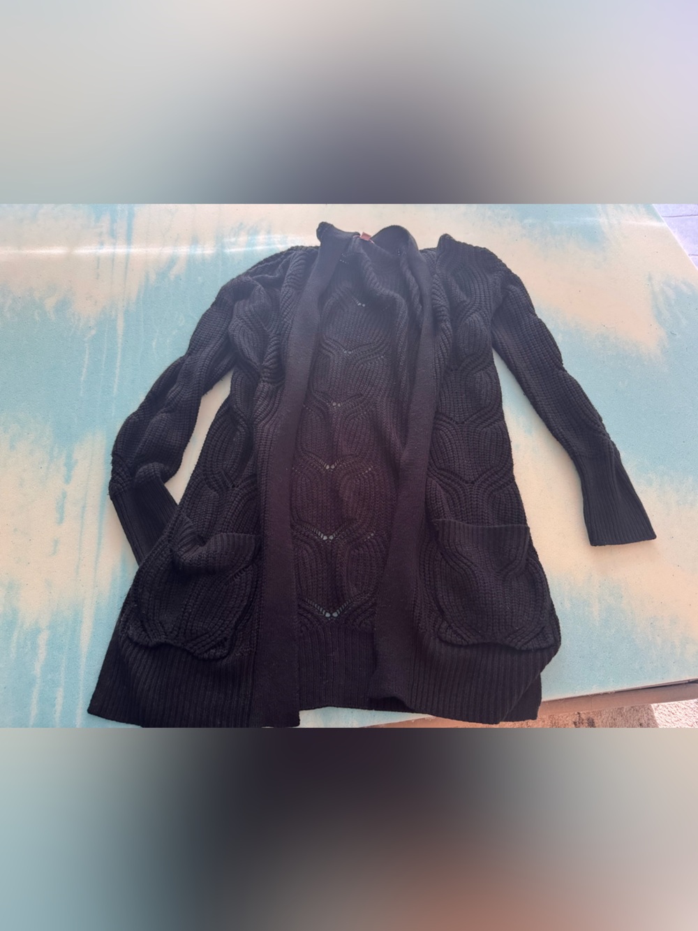 Black Cable Knit Open Cardigan Sweater for Women